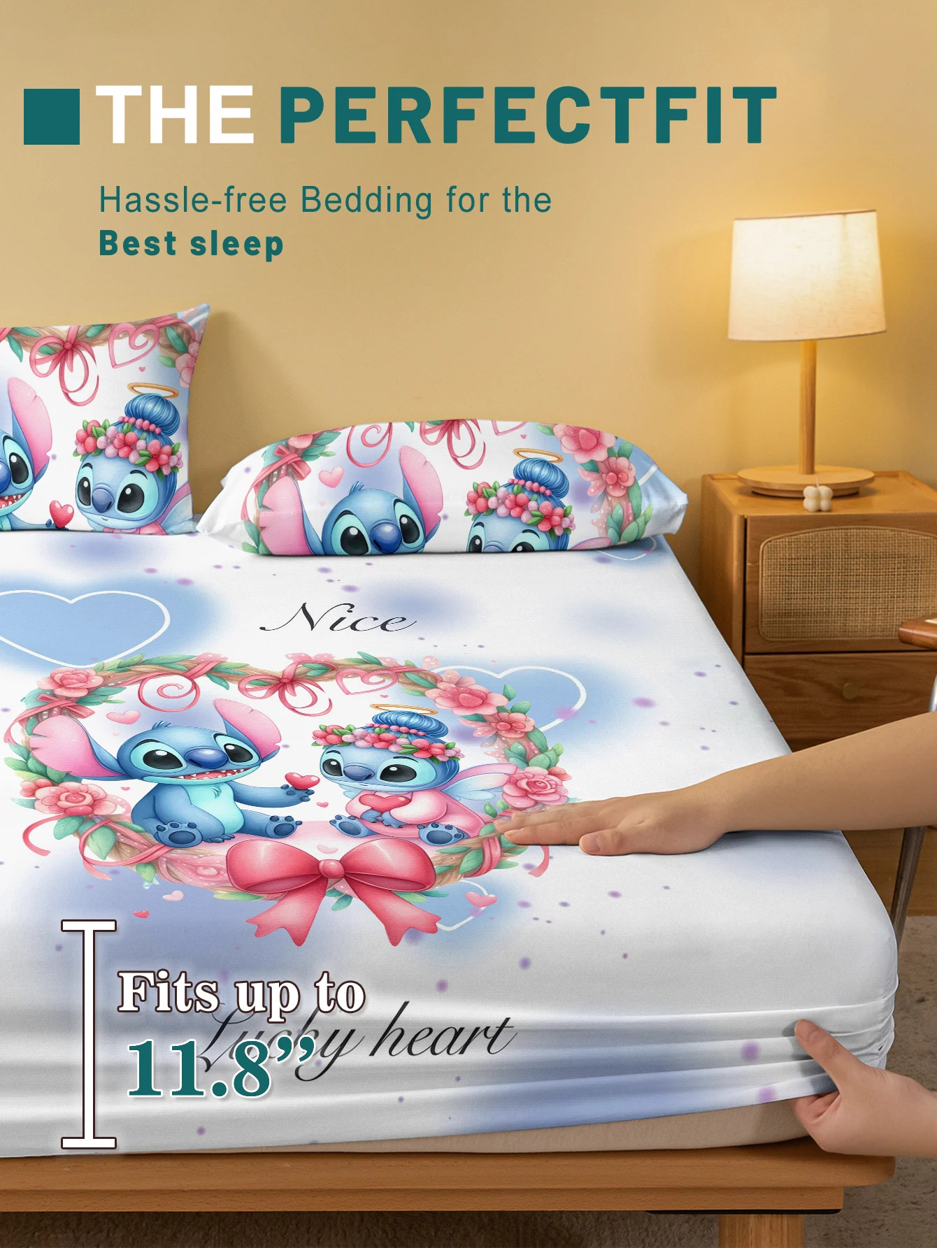 1 cartoon cute Stitch pattern digital printed frosted Fitted Sheet,bedroom printed bed cover,bedding(No pillowcase) 3