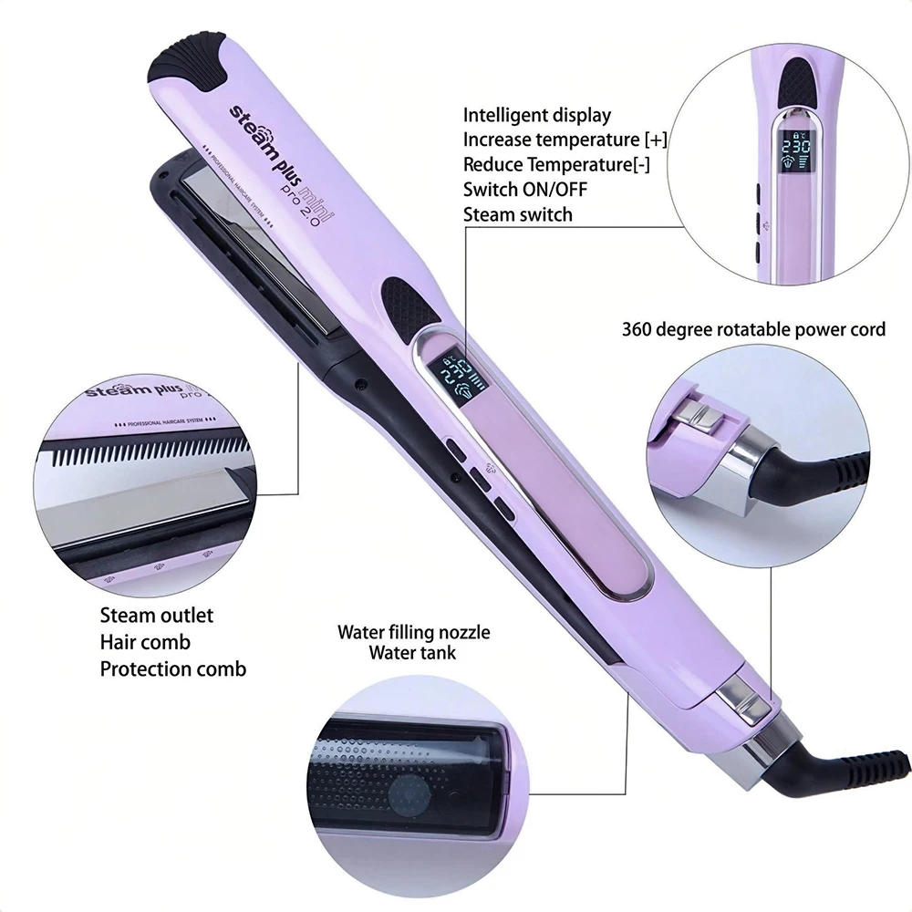 Steam Straightening Iron Heating Hot Hair Combs Titanium Curling Iron Steam Flat Iron Hair Wide Plates Tools Hair Straightener 2