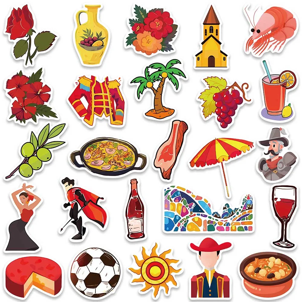 50pcs Funny Cartoon Spanish Style Vinyl Laptop Decals Waterproof Graffiti For Phone Guitar Luggage Skateboard Diary Stickers