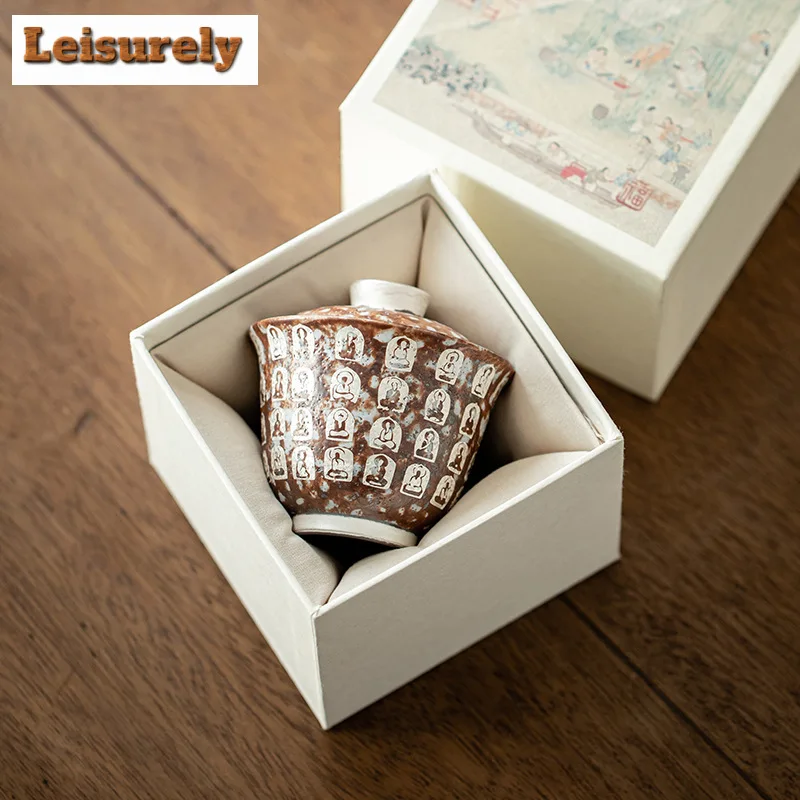 100ML Handmade Old Rock Mud Gaiwan Luxury Gilded Silver Buddha Tea Tureen Tea Brewing Cover Bowl Tea Items Accessories Craft