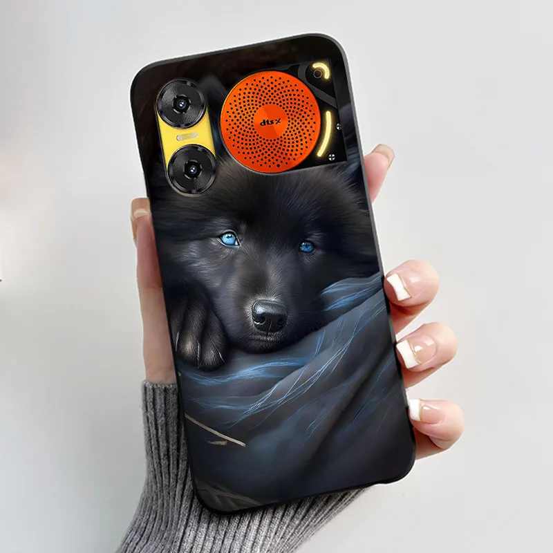Cute Rabbit Black Silicone Phone Case, Soft TPU Cover