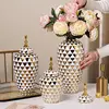 Ceramic Vase Geometric Rhombic Jar Ceramic Ginger Jar Storage Tank with Lid Porcelain Handicraft Home Decoration Accessories 3