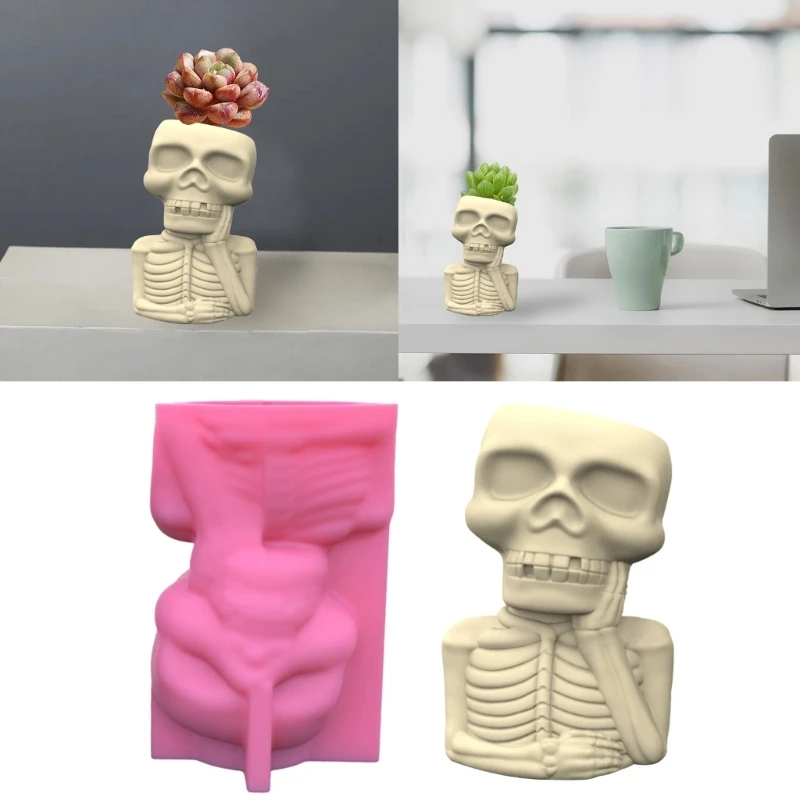 Skull Man Gypsum Silicone Mold Diy Succulents Concrete Flower Pot Vase Plaster Cement Mold Clay Mold Candle Holder Mold DropShip plastic clay earring cutter halloween pumpkin soft pottery clay cutter hollow earrings cut mold for jewelry making dropship