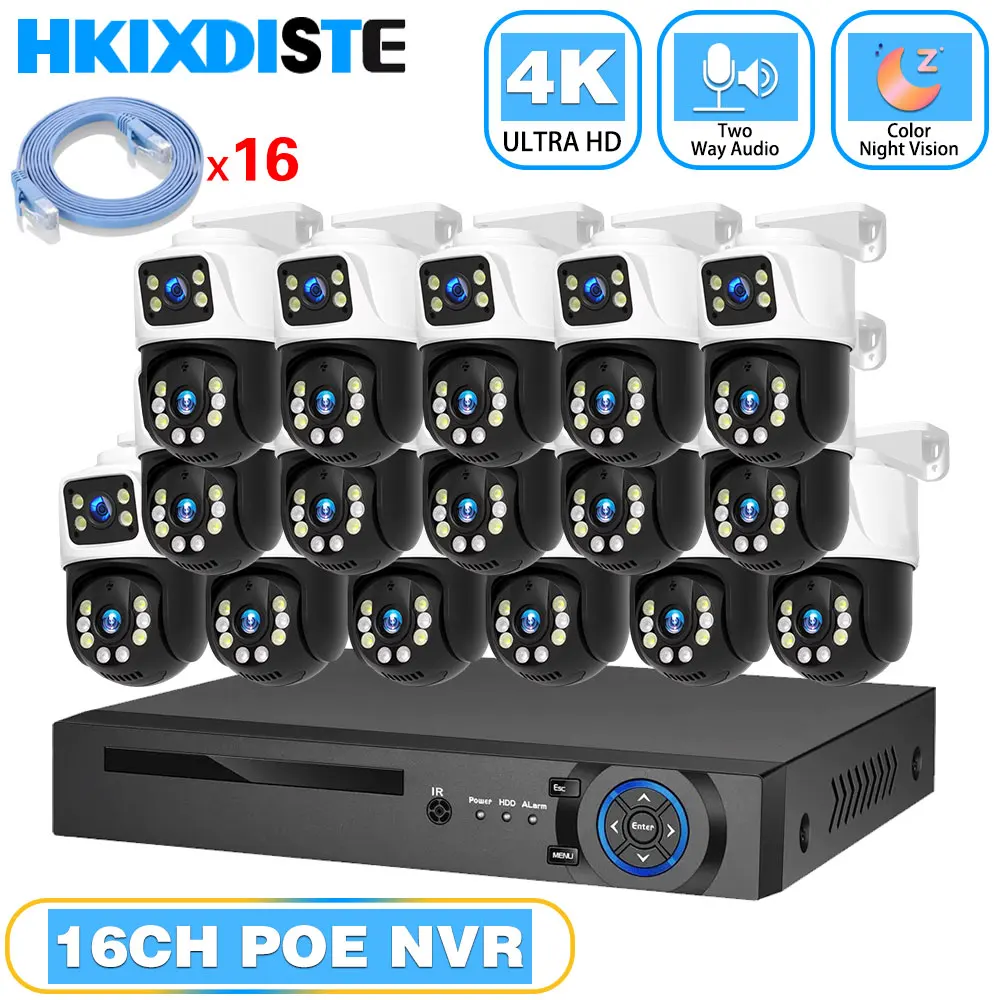 4K 8MP XMEYE POE 감시 시스템 듀얼 렌즈 PTZ 양방향 오디오 PO..