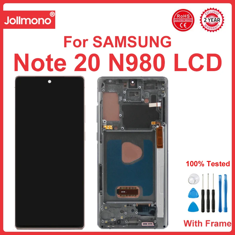 삼성 갤럭시 노트 20 N980F LCD 디스플레이 및 터치 스크린, 프레임 지지대 S 펜, 지문 인식