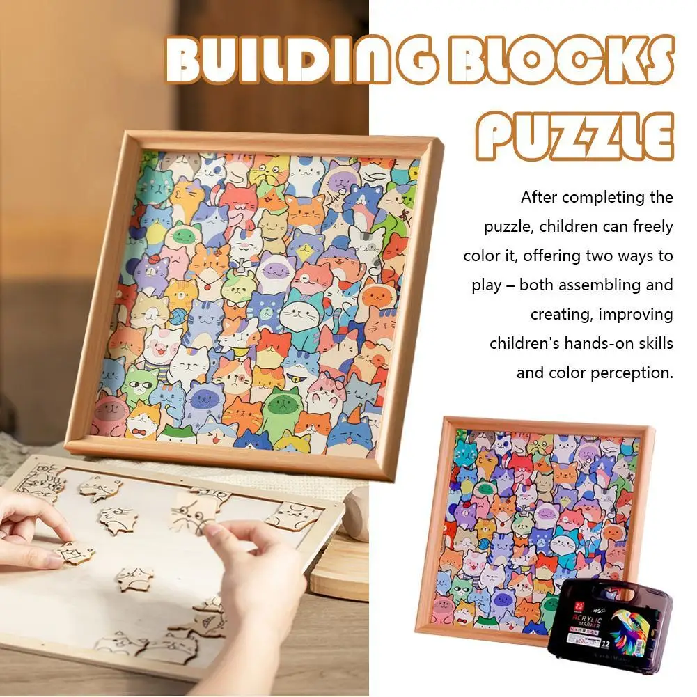 Cartoon Cute Kitten Wooden DIY Puzzle Toy - Creative Hand-Painted Christmas Gift