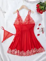 Ensemble chemise de nuit et culotte en dentelle pour femme, sous-vêtements transparents, vêtements de nuit, lingerie sexy 3