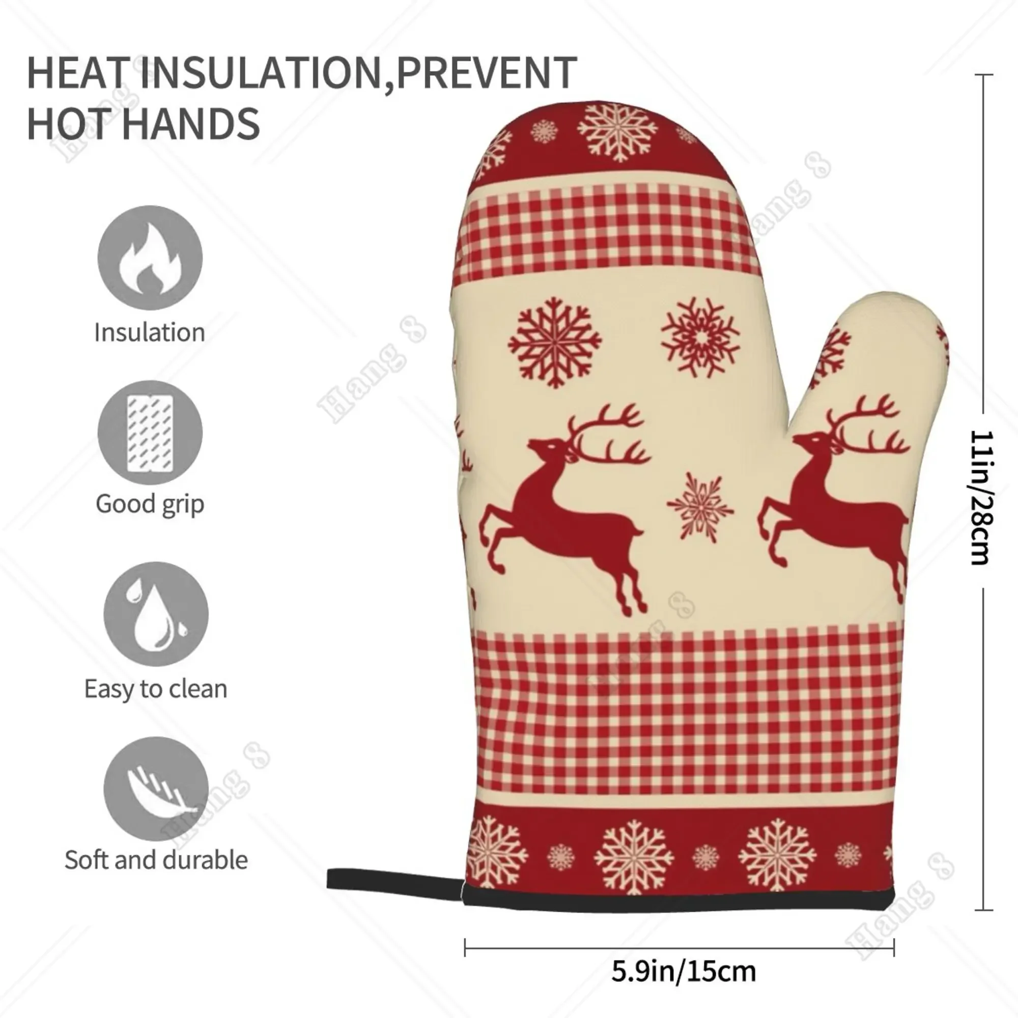 2pc Christmas Reindeer Snowflakes Tartan Oven Gloves For Men Women Cooking Bbq Heat Resistant Print Gift One Size Kitchen Gloves kitchen gloves