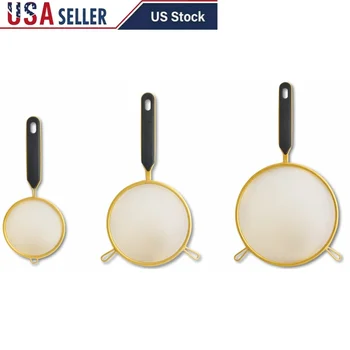 3 Piece Fine Mesh Strainer Set Ergonomic Handles Durable Kitchen Sifter Perfect Flour Pasta Sauces Rinsing Fruits Smooth