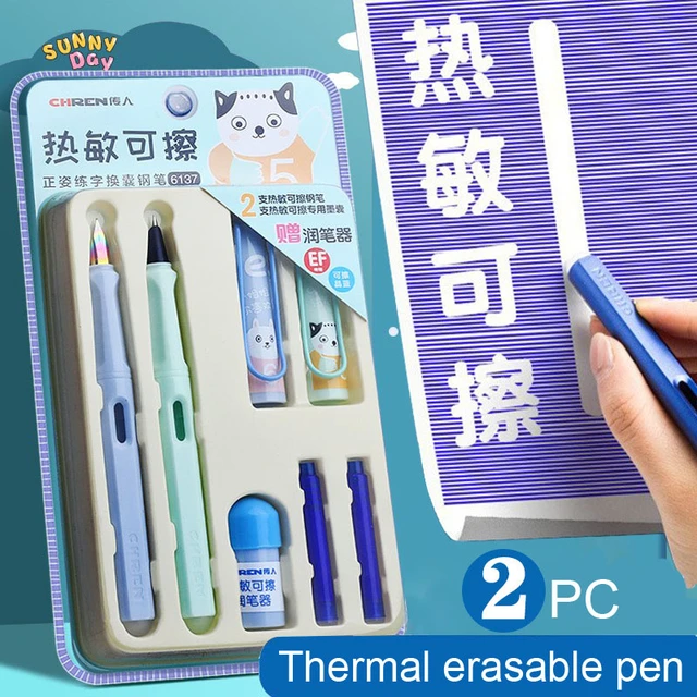 Stylo-plume effaçable thermique chat 5 en 1 pour enfants, fournitures  d'écriture scolaires et de