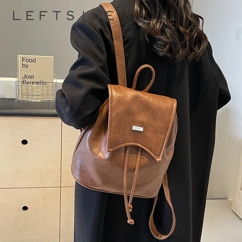 

LEFTSIDE 2024 однотонный дизайн корейский модный дизайн маленький рюкзак кожаные рюкзаки для женщин для путешествий простой рюкзак