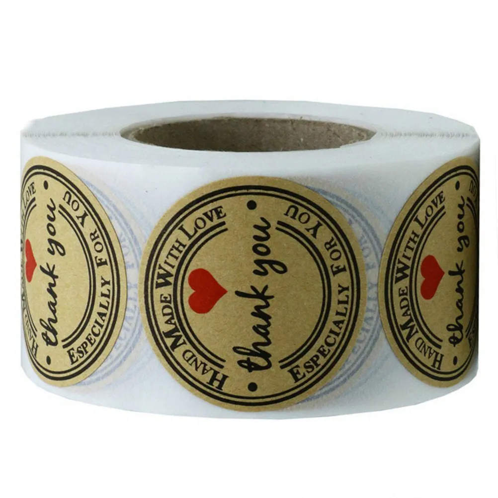 500Pcs 라운드 하트 모양의 셀프 스틱 크래프트 스티커 롤 베이킹 장식 캔디 가방 씰링 감사 라벨 손으로 만든