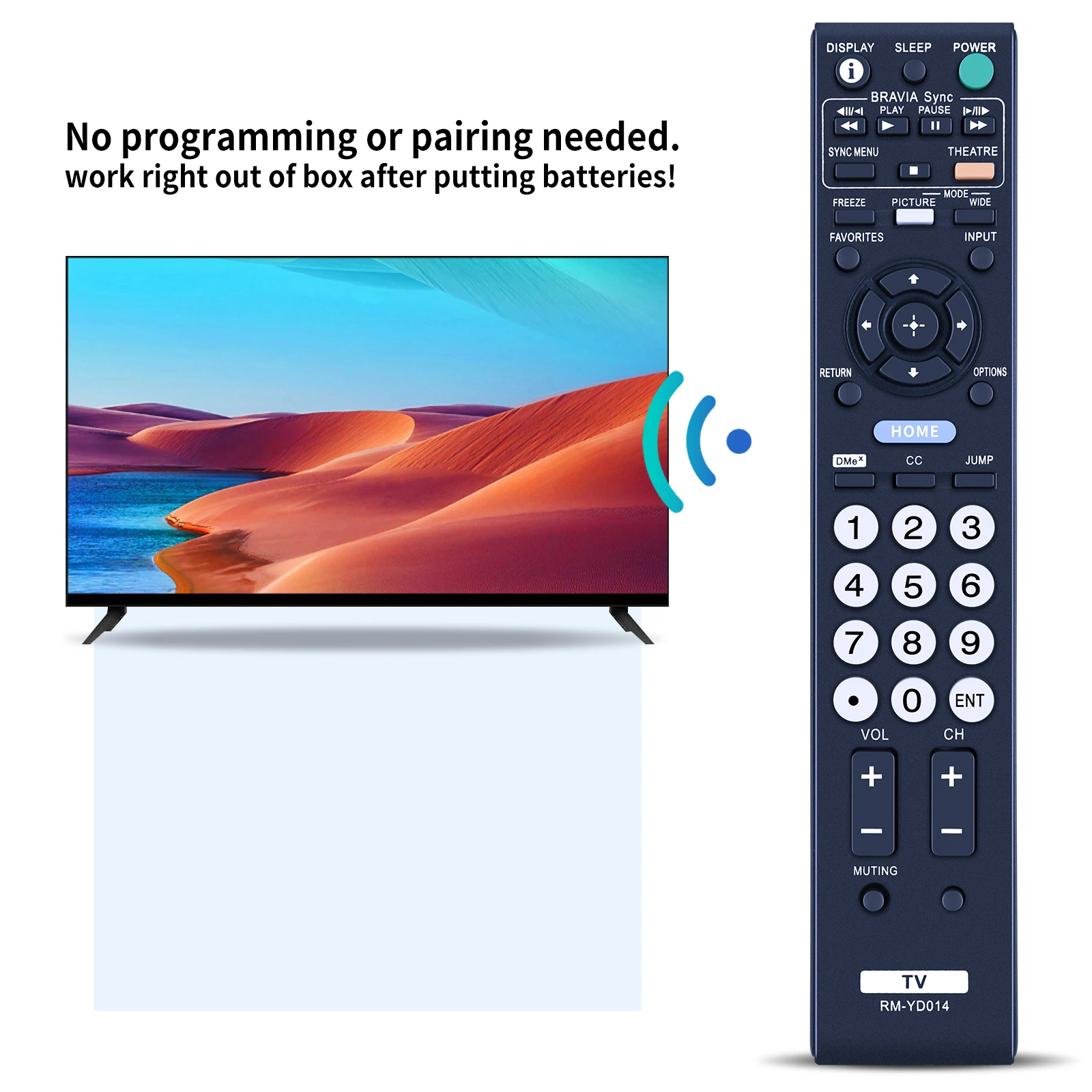 Replacement Sony RM-YD014 TV Remote Control - Compatible With KDL-32XBR4, KDL-40D3000, KDL-40V3000 Models 3 thumbnail image