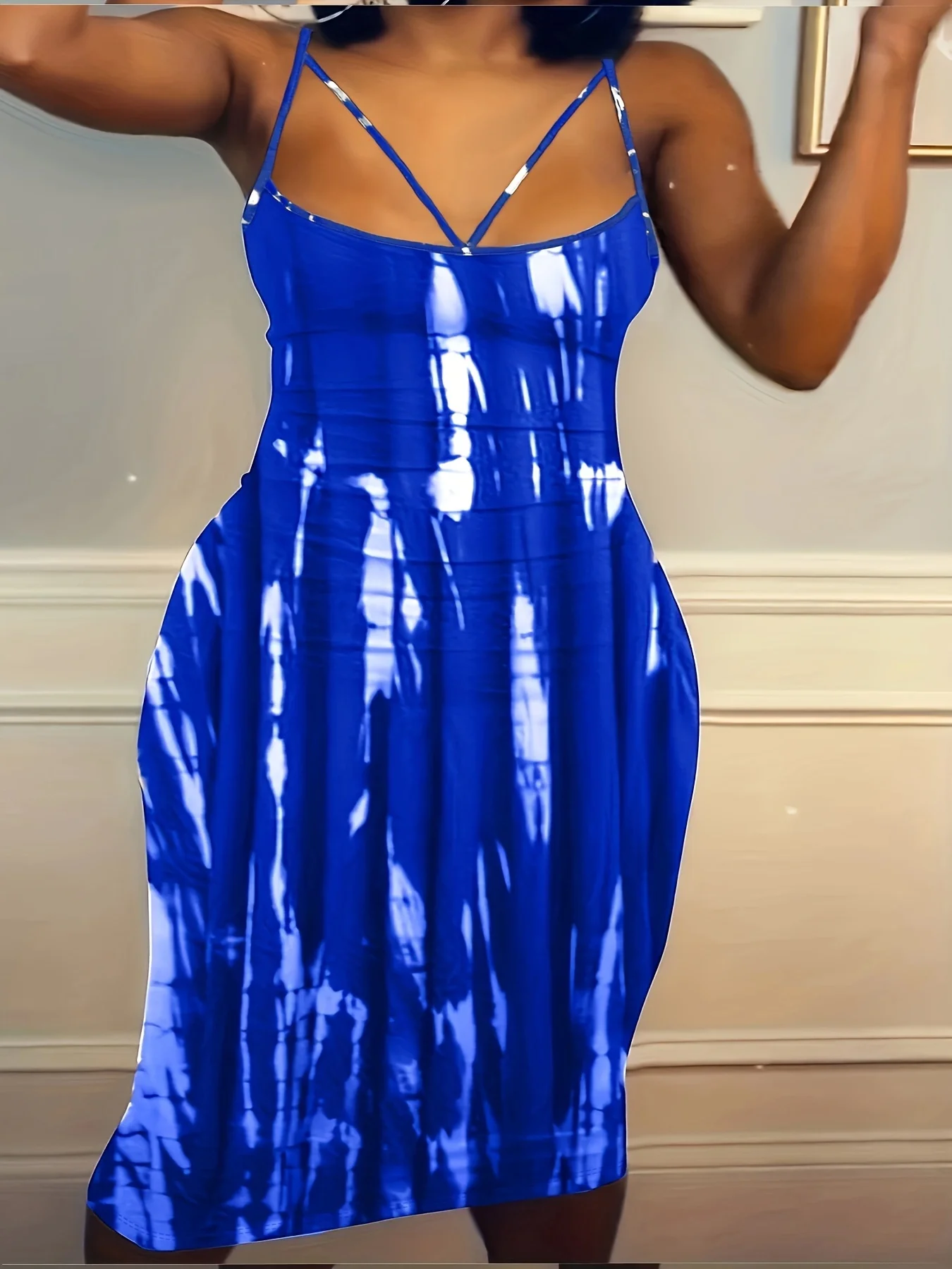 thumbnail image 1 of 2024 Summer women's sexy, women's plus random print lace-up cut Cami Maxi plus-size dress, 1 of 5