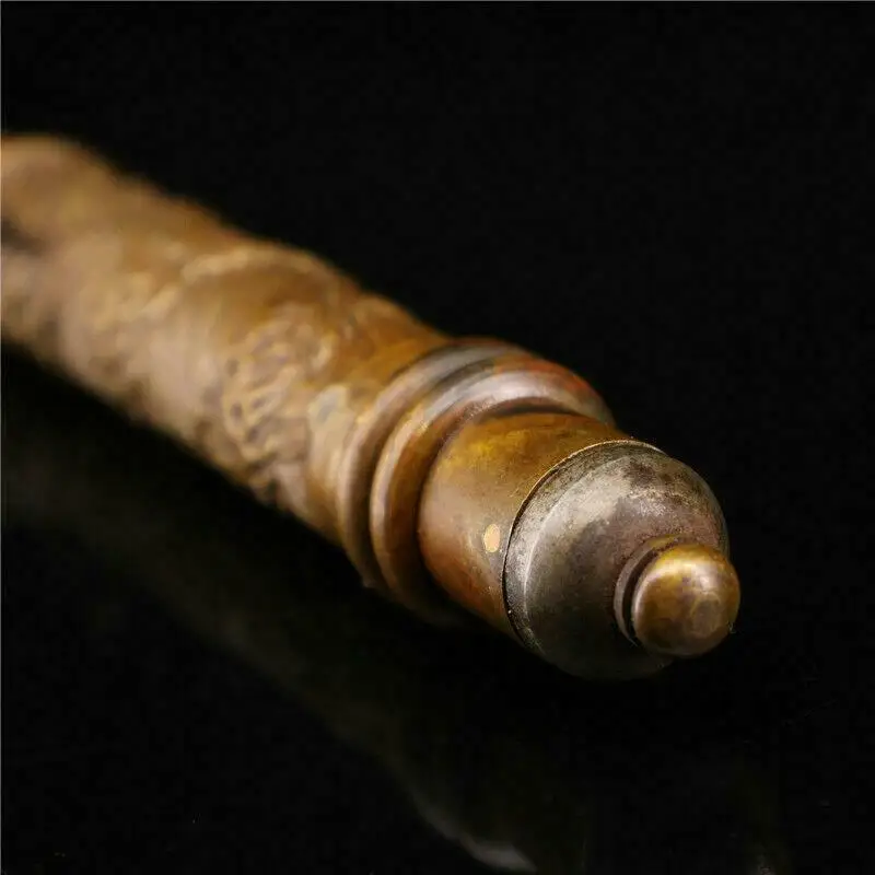 8.66" Antique Chinese purple copper inlay gem Dragon head Sleeve arrow sword 6