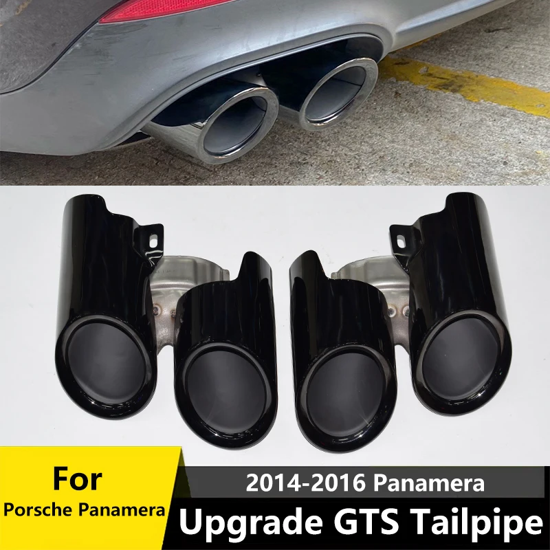 For 2014-2016 Porsche Panamera 970 Exhaust Upgrade Stainless Steel Black GTS Quad Outlet Muffler Tip Exhaust Head 1
