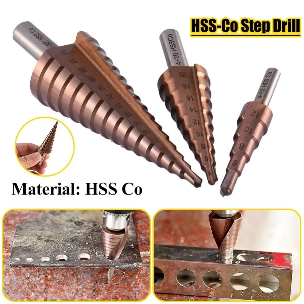 HSS CO M35 삼각형 생크 4-12/4-20/4-32mm 직선 홈 브로카 금속 스텝..