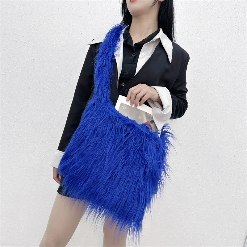 Large Capacity Crossbody Bag Faux Mongolia Sheep Fur Bags for Women Trend Y2k Girl Harajuku Fluffy Furry Satchel Female