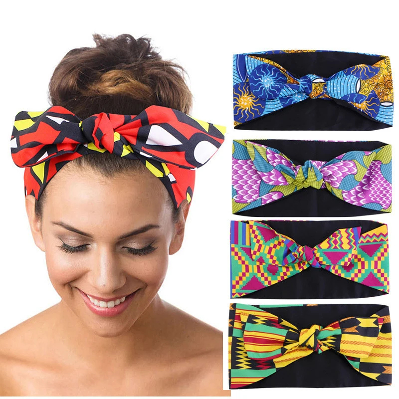 

African Printed Headband Women Twist Bowknot Style Hair Band For Braids Curly Girls Salon Makeup Headwrap Turban Headwear