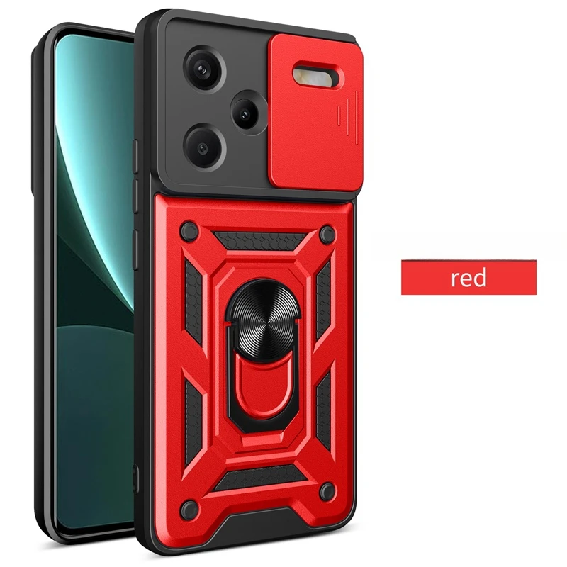 Armor Slide Lens Protection Case with Magnet Ring Stand for Xiaomi Redmi Note 13 Pro Plus 5G