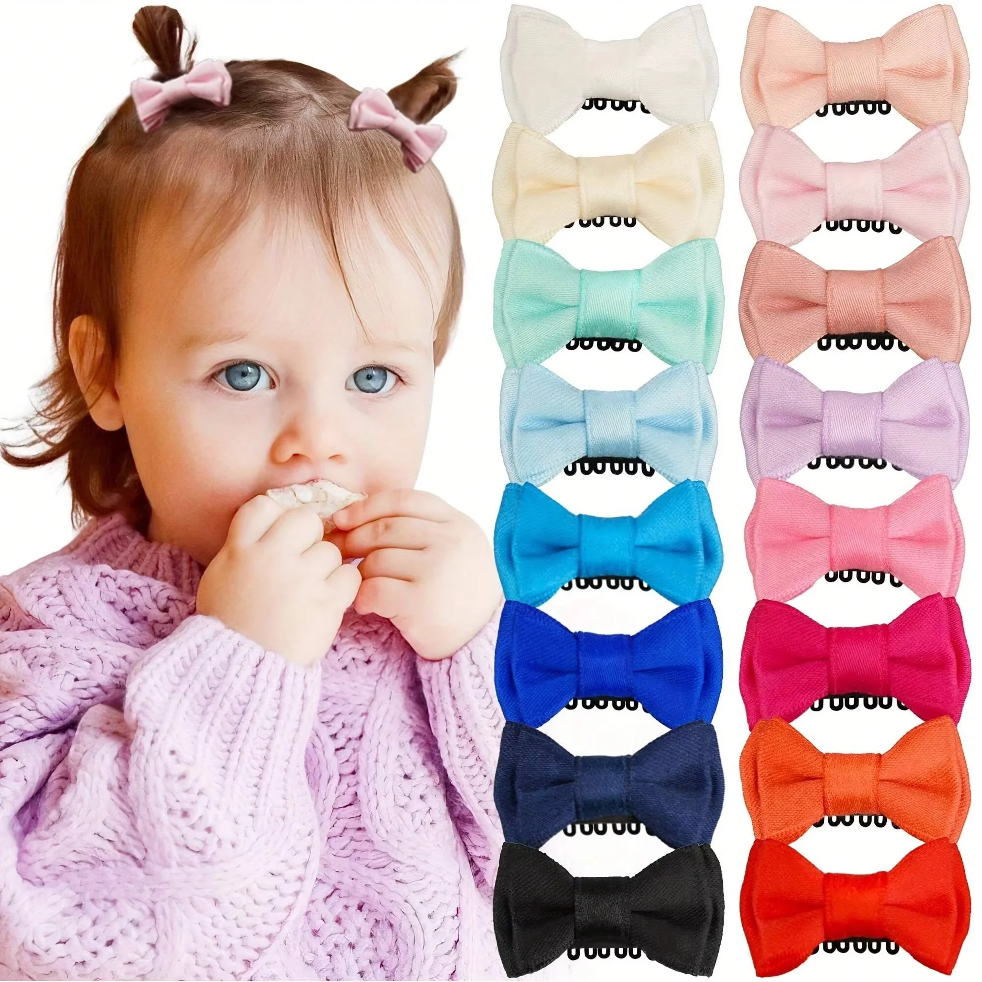 16 Stück Haarspangen für Babymädchen, einfarbige Haarspangen für Kinder, handgenähte Haarkämme für Kinder, Haar-Accessoires