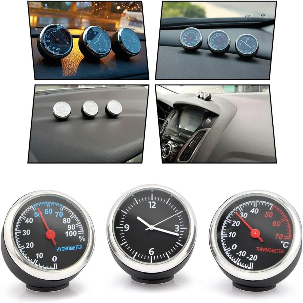 Automobile Digital Clock Mini Car Watch Automotive Thermometer Hygrometer Decoration 3PCS Set car clock air outlet dashboard clock car clock thermometer