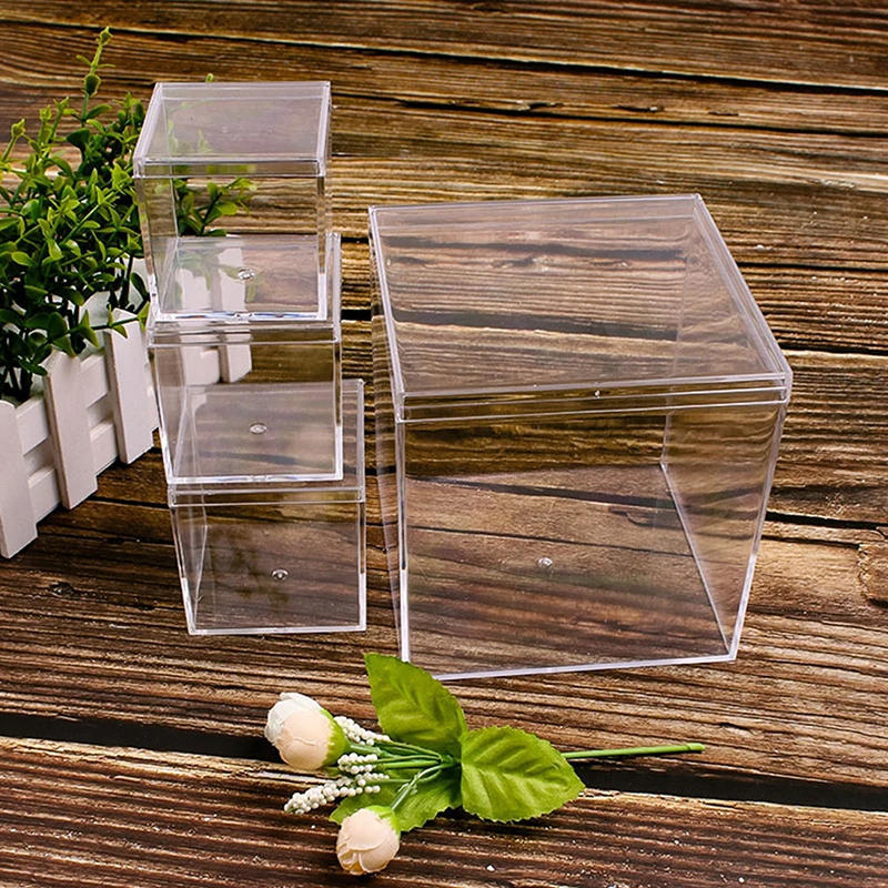 

Stationary Container Transparent With Cover Plastic Organizer Square Packing Box Storage