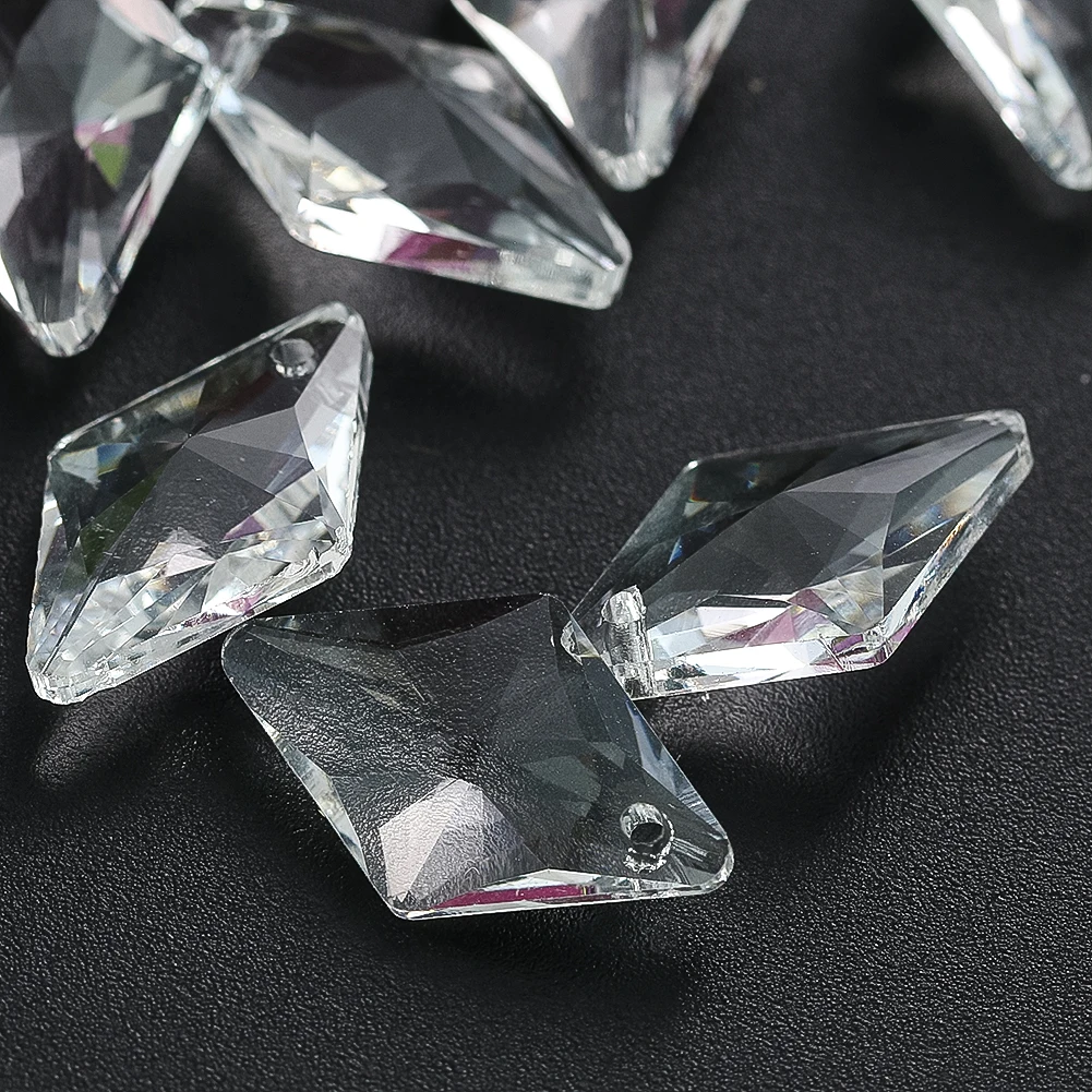 5PC 20mm Clear Prism Geometry Lozenge Rhombic Faceted Glass Crystal Chandelier Lamp Curtain Dangle Parts Shiny Sun Catcher Decor