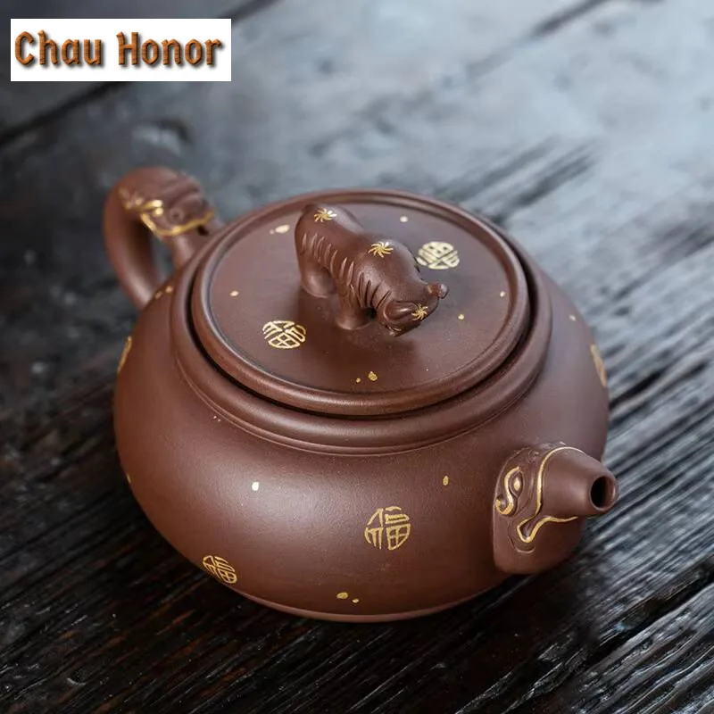 350ml Yixing Raw Ore Purple Clay Pot Pure Handmade Large Capacity Turn Things Around Zisha Tea Pot Tea Ceremony Customized Gift