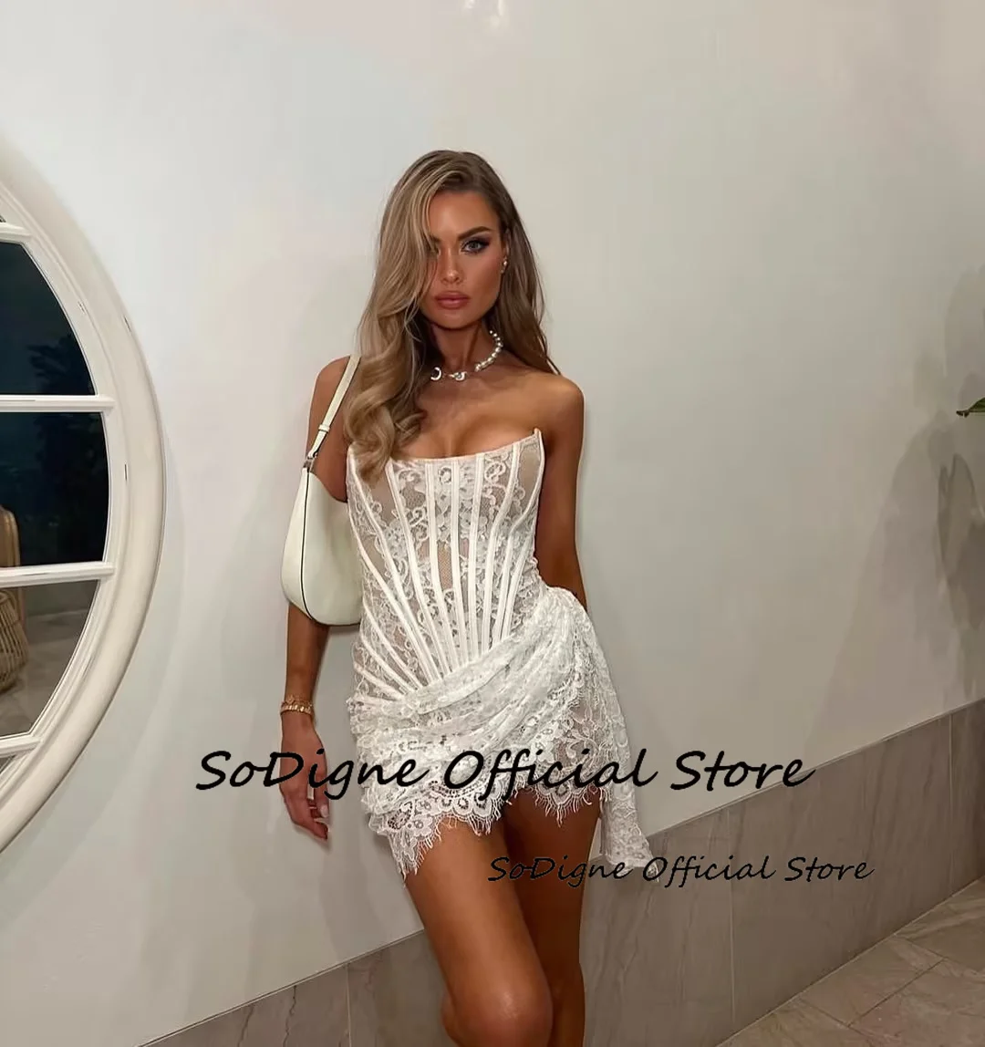 SoDigne Mermaid Short Wedding Dresses Strapless Sleeveless Bridal Dress Beach Lace Wedding Gown Robe De Mairee Customized 12 Sad772d555f5c4a6693943bb4adb553feI