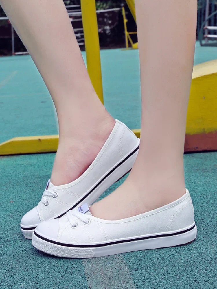 Women Casual Flats Lace up Shallow Shoes Autumn 2023 Fashion Comfortable Female Canvas Loafers Vulcanized Shoes Ladies Footwear