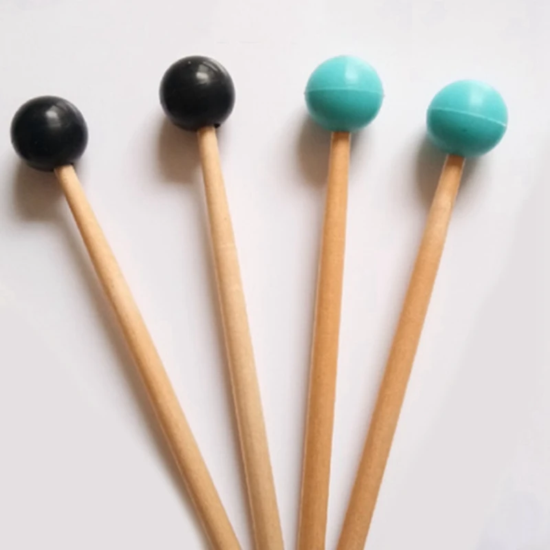 ABJV 6Pcs Soft Rubber Head Sticks Wood Handle Bell Mallets For Glockenspiel Xylophone Bell Music Instruments Parts Black