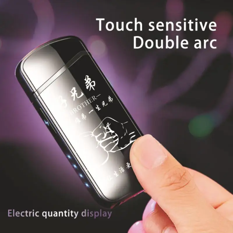 Hot Electric Windproof Metal Lighter Double Arc Flameless Plasma Rechargeable USB Lighter LED Power Display Touch Sensor