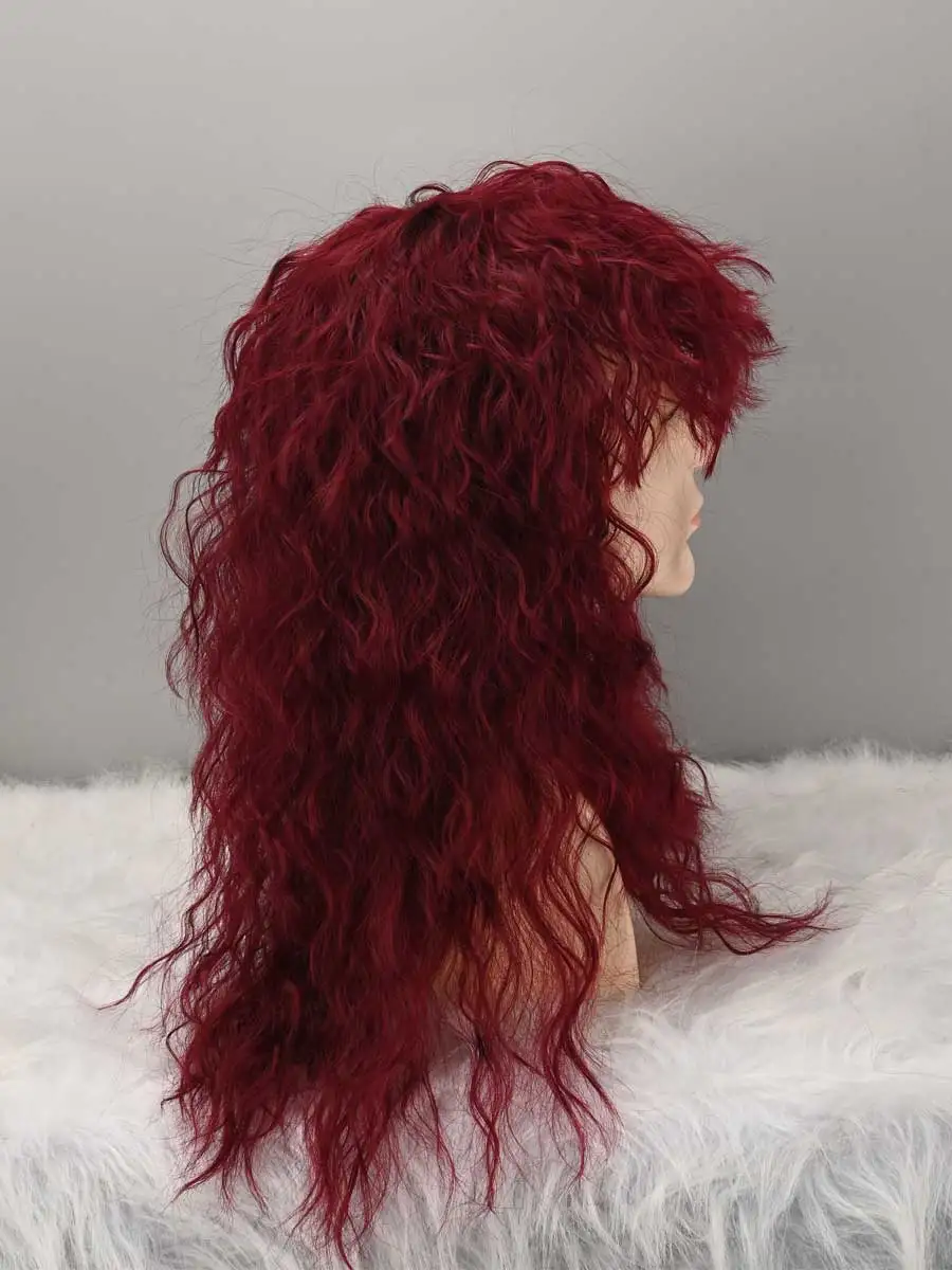 Men And Women Long Curly Wine Red Gradient White Wig 70s 80s Rocker Mullet Party Funny Wig Costume synthetic Wig