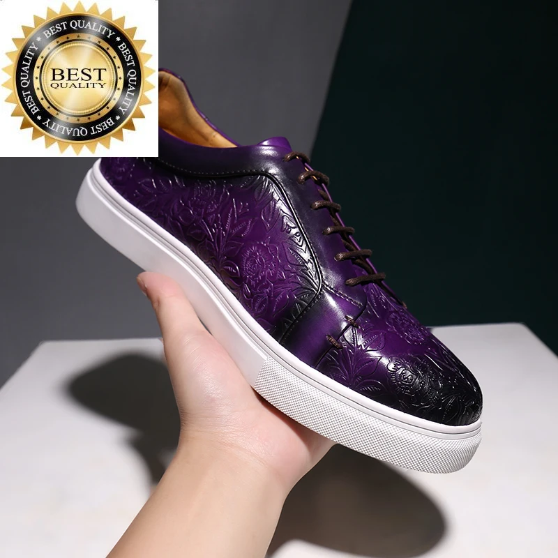 

Мужские повседневные туфли из телячьей кожи, роскошные лоферы на плоской подошве с тиснением ручной работы, удобные элегантные ботинки для офиса