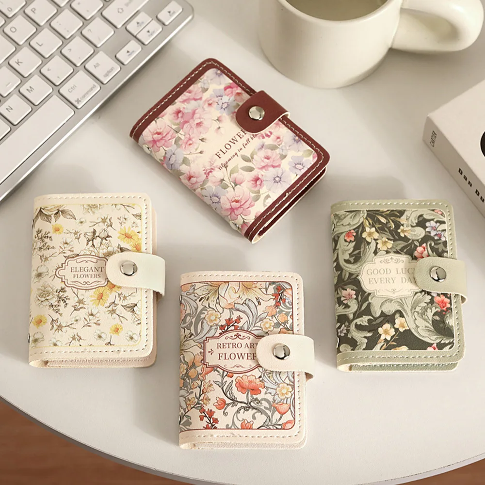 Vintage Floral Leather Wallet with RFID Blocking and 20 Card Slots