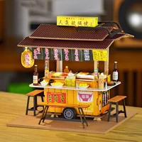 DIY Wooden Miniature Model Kit Japanese Yatai-Teppanyaki Street Store Doll Houses 3D Puzzle Dollhouse for Friends Birthday Gifts 2
