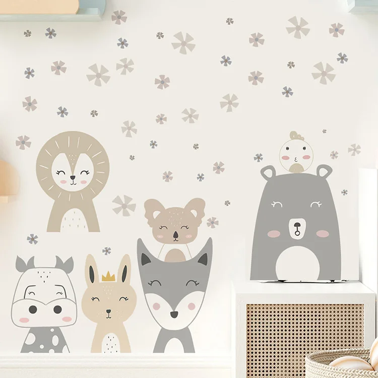 Cartoon Nette Tiere Muster Wand Aufkleber Kinderzimmer Hintergrund Dekoration Aufkleber Baby Schlafzimmer Home Decor Selbst-klebe Tapete – Detail 6