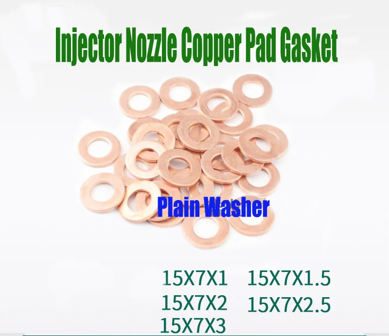 50 Pcs 7x15mm Flat Cushion Common Rail Injector Nozzle Copper Pad Gasket for Diesel Injector Sealing,Diesel Pump Repair Tool Pa