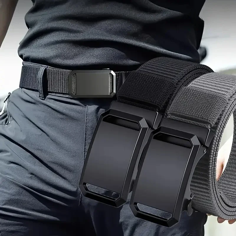 2026 Neuer Gürtel mit automatischer Schnalle, Canvas, taktische Arbeitskleidung, lässiger Outdoor-Militär-Trainingshosengürtel für Herren