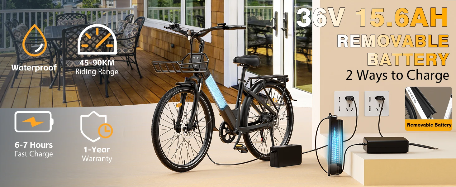 E-BYCCO V1 Erwachsenen-Stadtfahrrad 250W 36V 15,6Ah Elektrofahrrad für Outdoor-Fahrten 28*1,5" Reifen Kurzstrecken-E-Bike – Detail 3