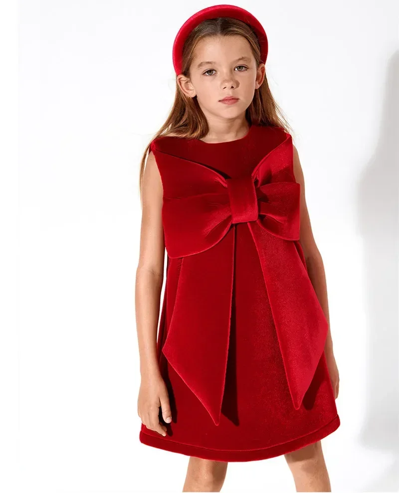 Fashion Girls Christmas Red Party Dress Big Bow Vest Dress Corduroy Girls  New Year Greeting Dress 1-6T - AliExpress 1501