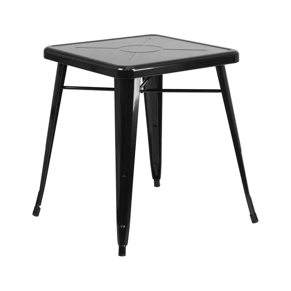 Commercial Grade Square Metal Dining Table Set with Stackable Chairs Indoor Outdoor Use Weather Resistant Heavy Duty Galvanized 5