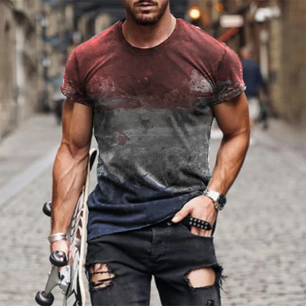 

2022 Hot Sale T Shirt Mens Loose Print Round Neck Short Sleeve Simple Style Slim Fit Sports Top Streetwear Summer