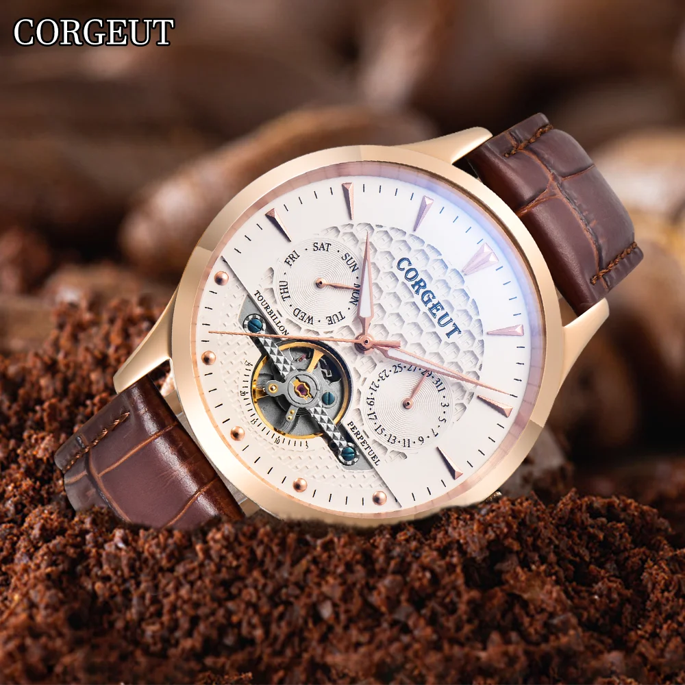 

CORGEUT Pilot 44mm Senior Luxury Waterproof Men's Watch Shanghai Movement Automatic Mechanical Mineral Glass Date Watch for Mans