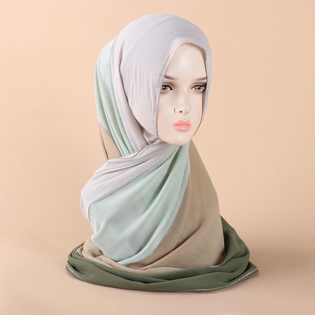 New Muslim Chiffon Patchwork Scarf, Handmade Diamond Decoration,  Exquisite Women's Headscarf, Casual And Versatile Hijab 5
