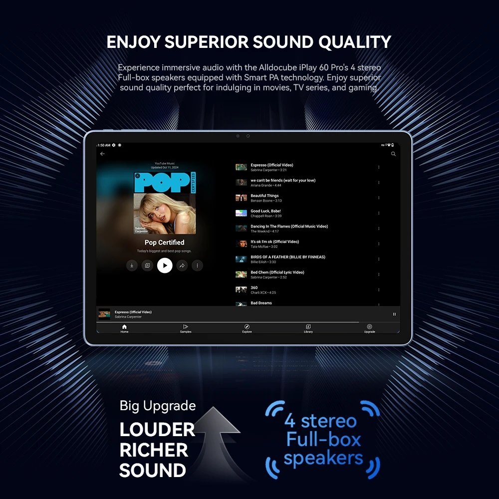 Alldocube iplay 60 pro 11 inch Tablet 6GB+6GB RAM 128GB ROM Android 14 Helio G99 4G LTE+Wi-Fi 90Hz Display 4 Speakers 6