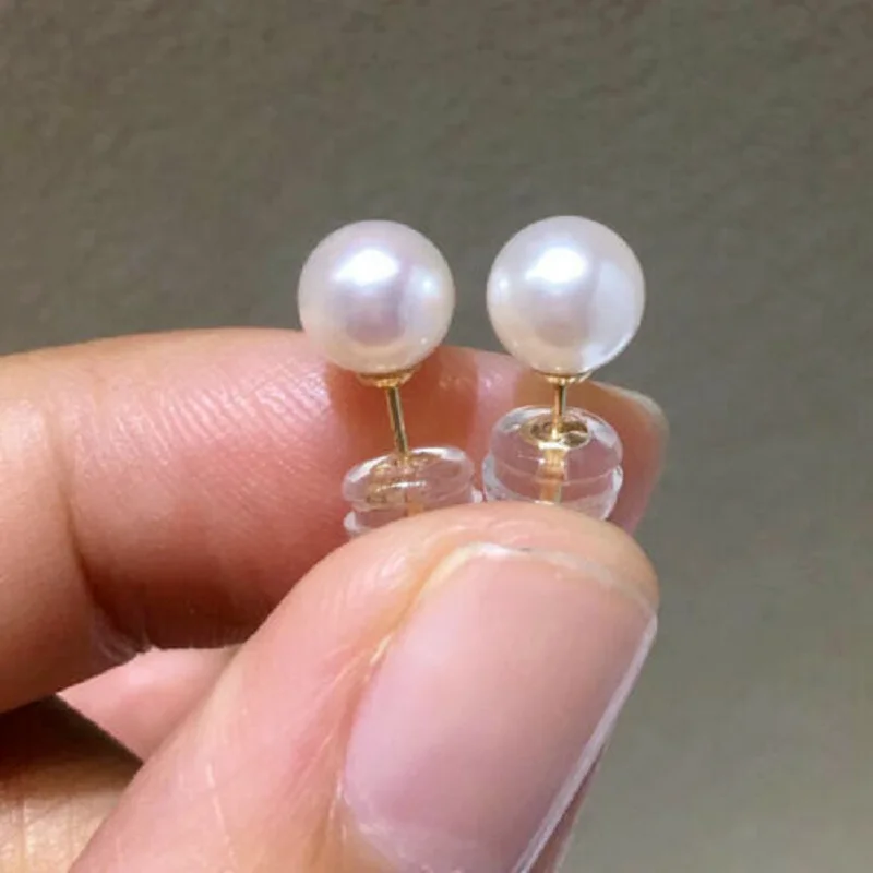 

14K Yellow Gold AAAAA 6-7mm Round Natural Akoya White Pearl Earring