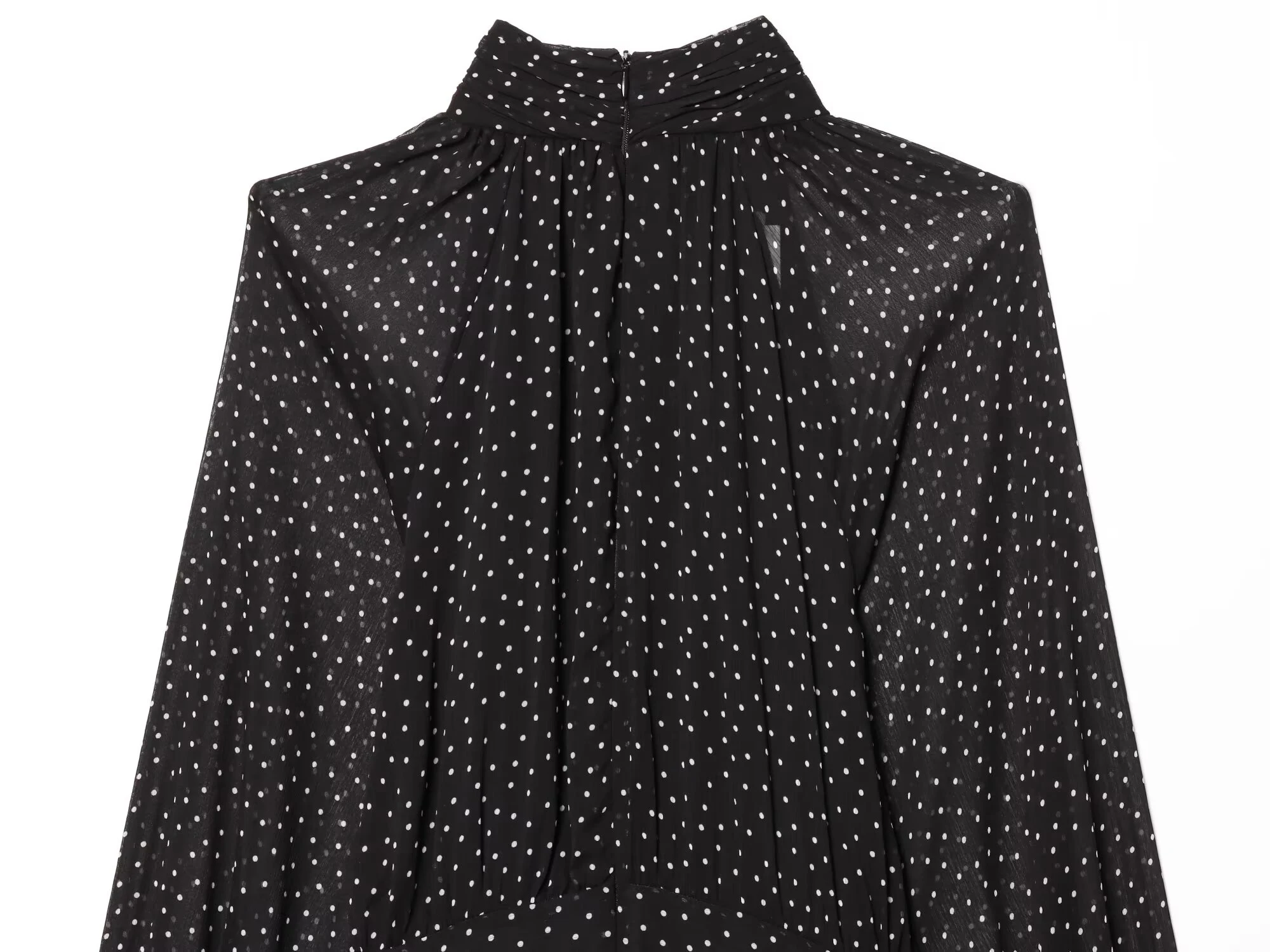 Spring and summer new women's minimalist polka dot printed high neck long sleeved pleated decorative dress