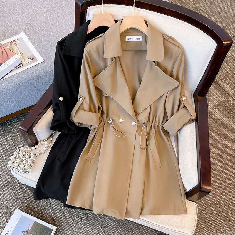 

Plus Size Women Clothing 2023 Fat Sister Autumn Clothes New Fashion Mid-Length Waist Hugging Loose Slimming Trench Women Coat